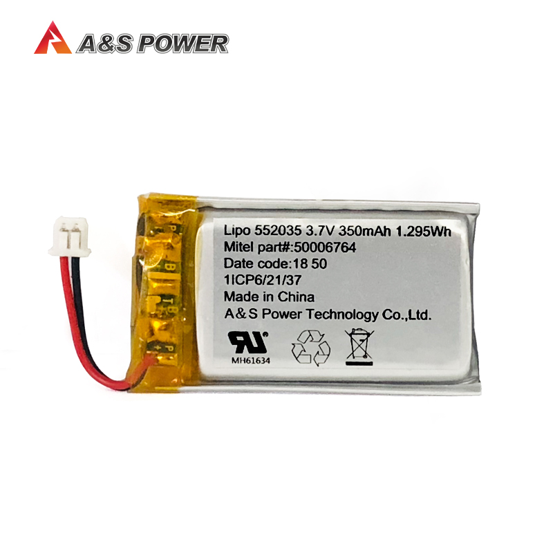 A&S Power UL2054 CB KC approval 552035 3.7v 350mah lithium polymer battery