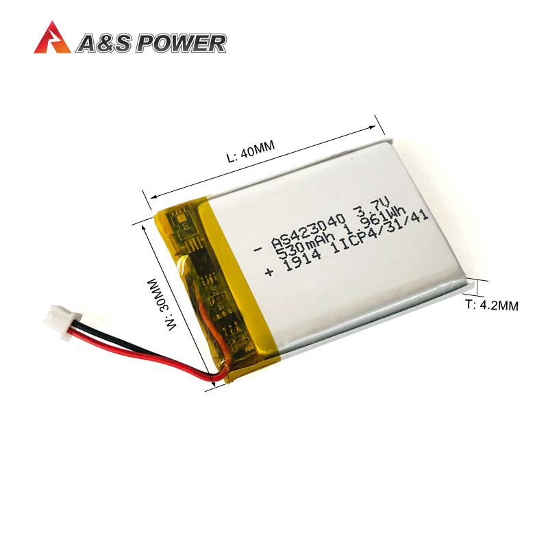 A&S Power UL2054/CB/KC 423040 3.7v 530mah Lithium polymer battery