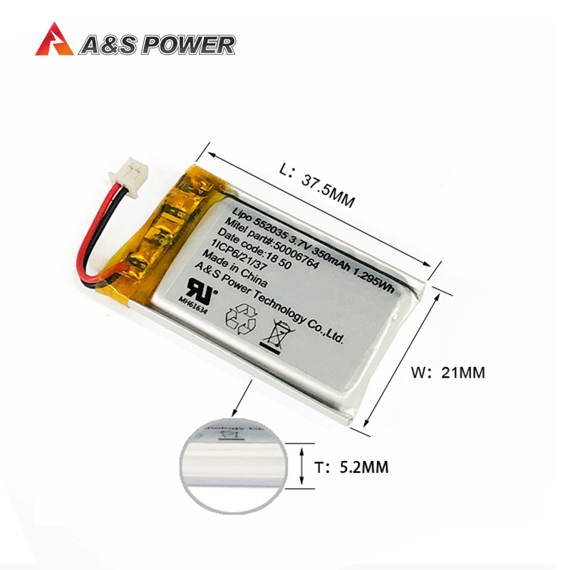 A&S Power UL2054 CB KC approval 552035 3.7v 350mah lithium polymer battery