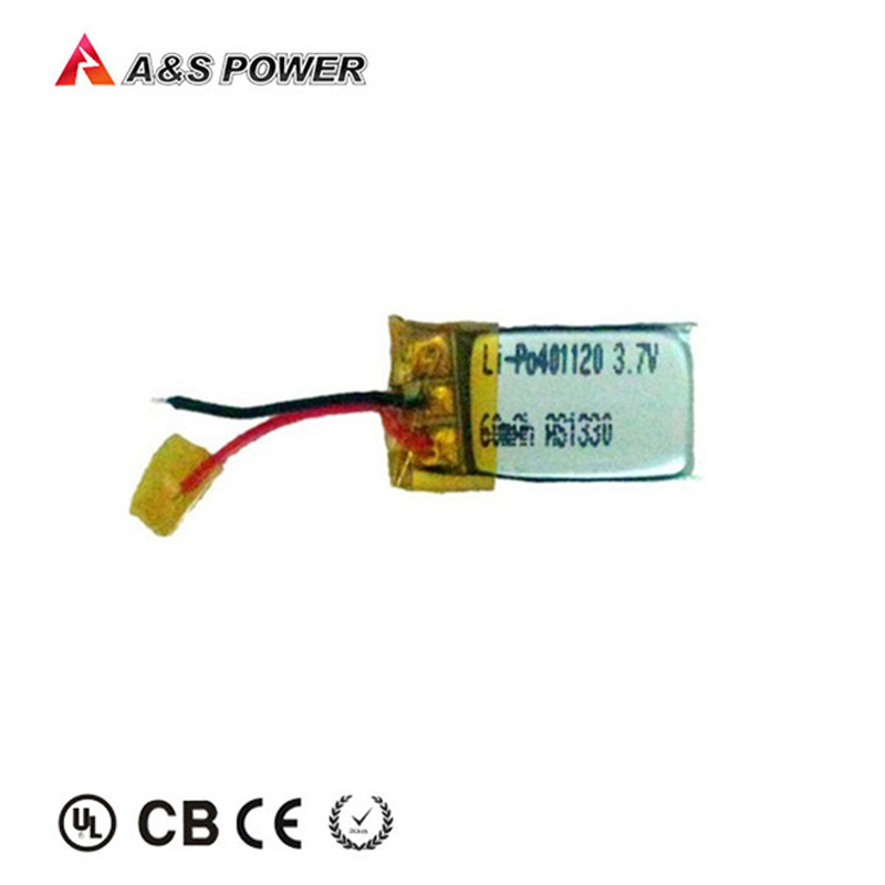 A&S Power OEM ODM 401120 3.7v 60mah luthium polymer battery with UL1642 certification